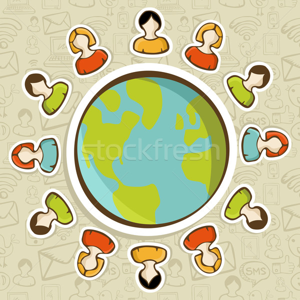 Stock foto: Social · Media · Teamarbeit · Welt · Vielfalt · Menschen · herum