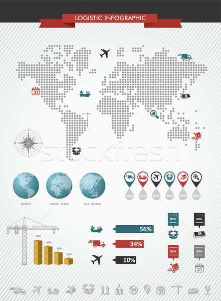 Shipping logistic infographic world map icons set illustration. Stock photo © cienpies