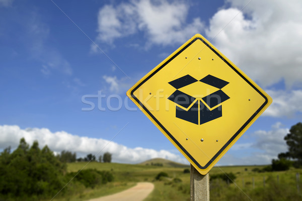 Package delivery road sign concept open box icon Stock photo © cienpies