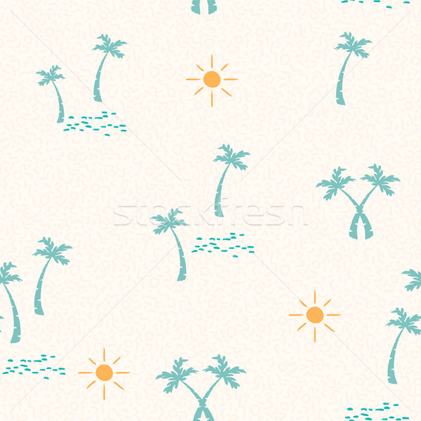Stock foto: Sommer · Strand · Muster · Hand · gezeichnet · Palme · tropischen · Strand