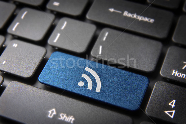Blau Tastatur Schlüssel rss Symbol Internet Stock foto © cienpies