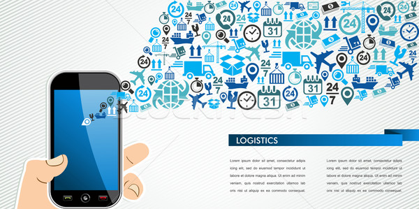 Shipping logistics mobile human hand icons splash. Stock photo © cienpies