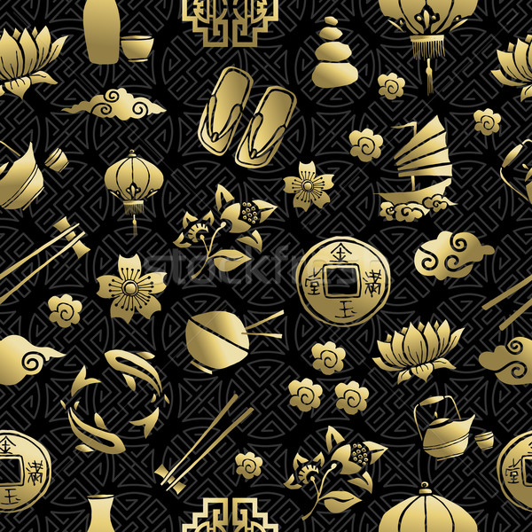 Gold chinese asia culture icon seamless pattern Stock photo © cienpies