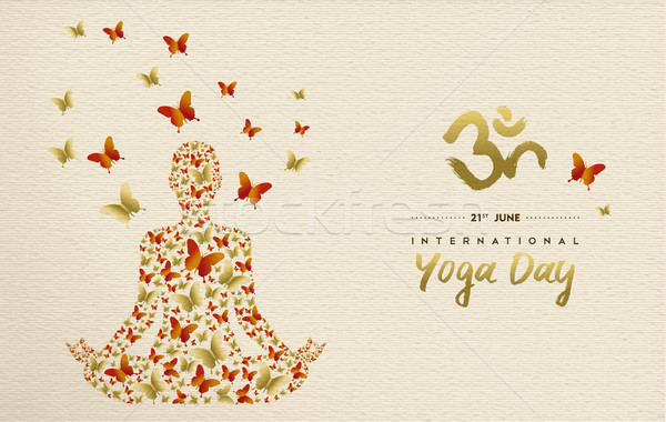 Yoga day card of lotus pose meditation exercise Stock photo © cienpies