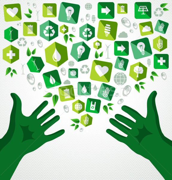 зеленый рук Recycle иконки иллюстрация жизни Сток-фото © cienpies