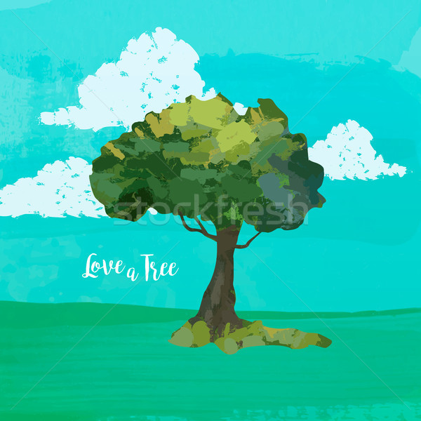 Watercolor tree art and love quote for nature help Stock photo © cienpies