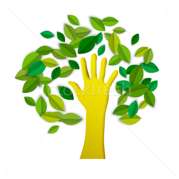Hand tree paper cut art for environment care Stock photo © cienpies