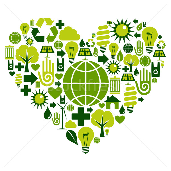 Grünen Herz Umwelt Symbole Vektor Datei Stock foto © cienpies