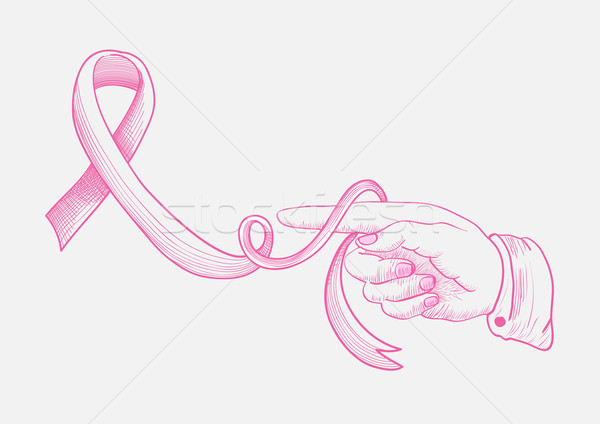 Cancerul de san constientizare panglică mana omului deget desen Imagine de stoc © cienpies