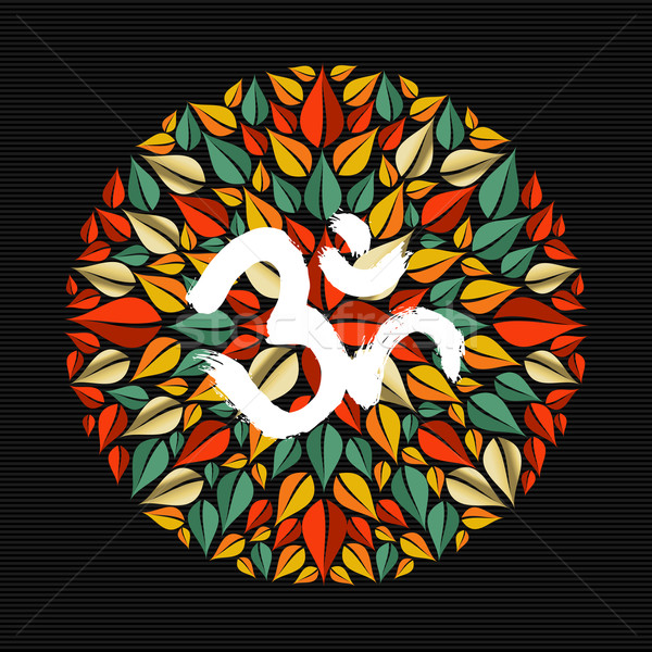 Mandala made of leaves with om sign Stock photo © cienpies