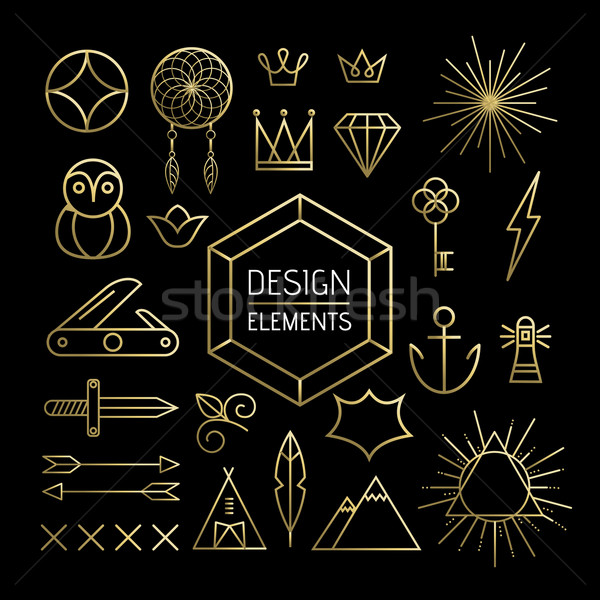Gold line art outline elements set boho nature Stock photo © cienpies