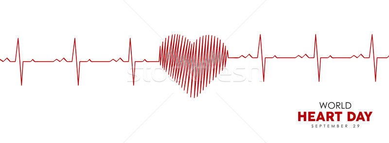 Stock photo: World Heart Day banner of red heartbeat line