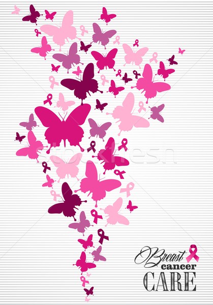 Breast cancer awareness butterfly ribbon poster Stock photo © cienpies