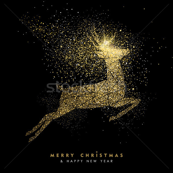 Stock foto: Weihnachten · Neujahr · Urlaub · Gold · glitter · Hirsch