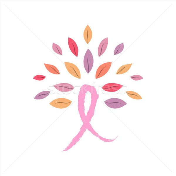 乳腺癌 意識 粉紅絲帶 樹 月 插圖 商業照片 © cienpies