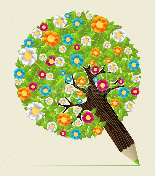 Flower leaves concept pencil tree Stock photo © cienpies