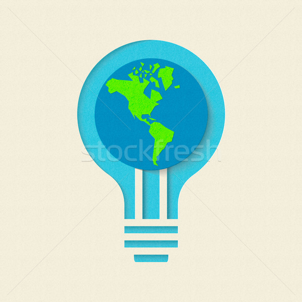 Earth day green light bulb paper cut design Stock photo © cienpies