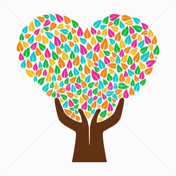Hand tree concept illustration color heart shape Stock photo © cienpies