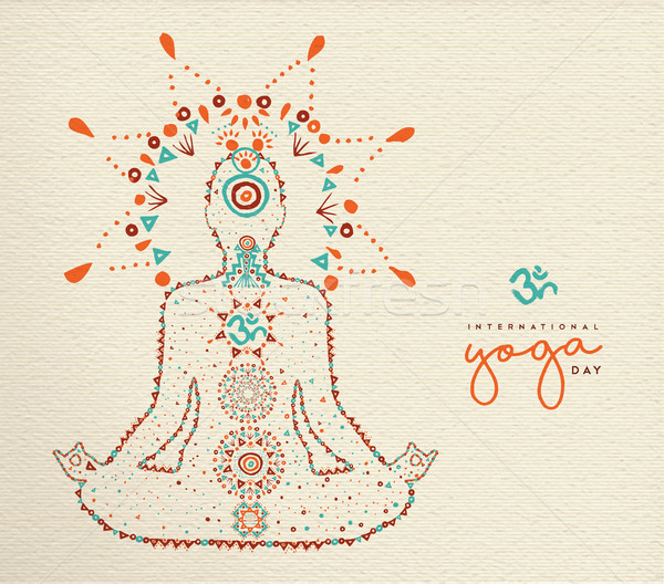Yoga day card of lotus pose meditation Stock photo © cienpies