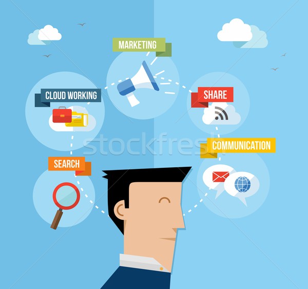 Social media gebruiker illustratie web ingesteld iconen Stockfoto © cienpies