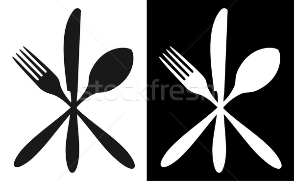 Stok fotoğraf: Siyah · beyaz · çatal · bıçak · takımı · simgeler · çatal · bıçak · kaşık