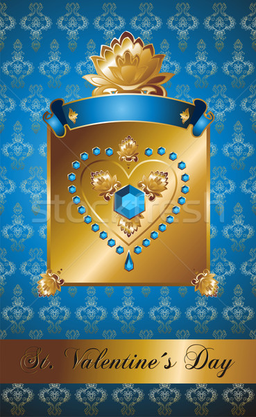 Stock photo: Golden Valentine background with diamond heart. 