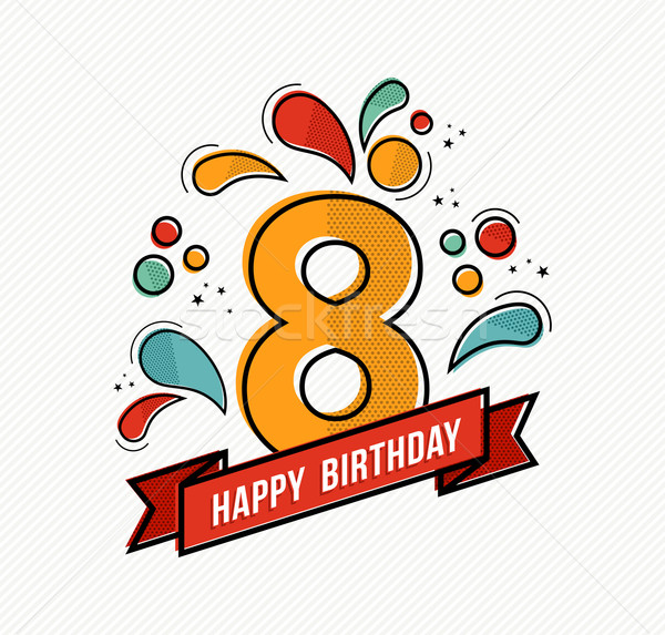 Colorful happy birthday number 8 flat line design Stock photo © cienpies