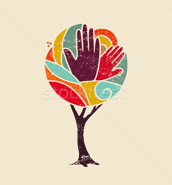Cor árvore diversidade pessoas mãos colorido Foto stock © cienpies