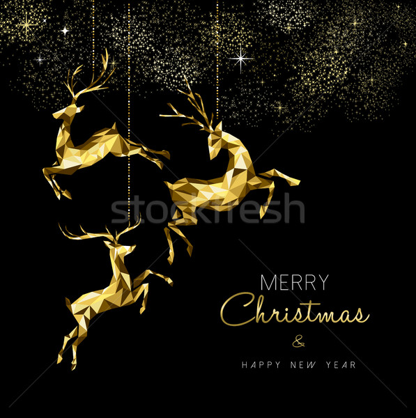 Christmas and New Year gold low poly deer ornament Stock photo © cienpies