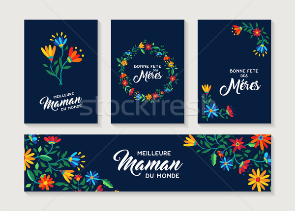 Happy Mother day french flower card and label set Stock photo © cienpies