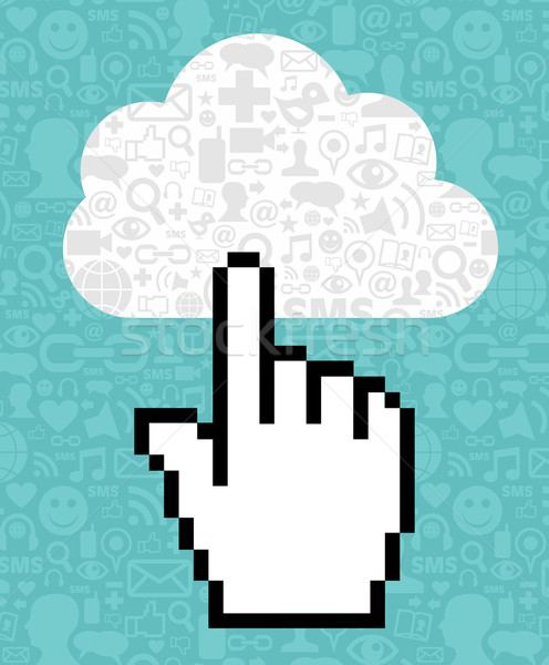 Felhő alapú technológia kurzor ikon kéz felhő ikonok Stock fotó © cienpies