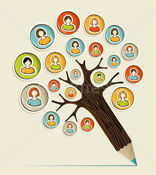 Vielfalt sozialen Menschen Bleistift Baum Social Media Stock foto © cienpies