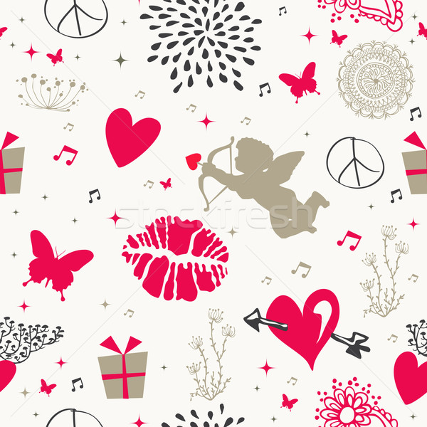 Stock photo: Valentine`s day vintage seamless pattern