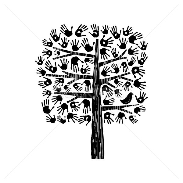 Hand tree illustration in black and white Stock photo © cienpies