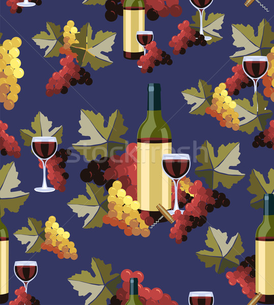 Bottle and glass wine seamless pattern Stock photo © cienpies