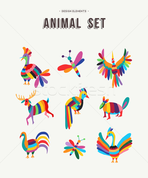 Colorful set of wild animal icon illustrations Stock photo © cienpies