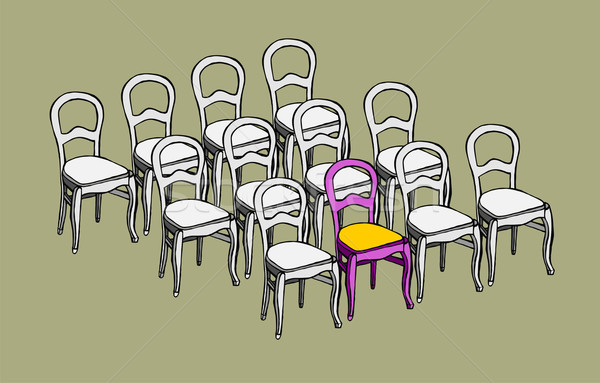 Een groep identiek stoelen verschillend model Stockfoto © cienpies