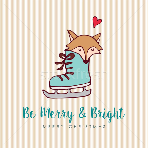 Funny Christmas fox holiday cartoon greeting card Stock photo © cienpies