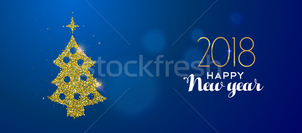 Stock fotó: Boldog · új · évet · arany · csillámlás · fenyőfa · kártya · elegáns