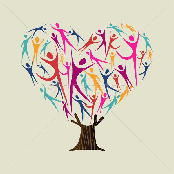 Heart shape tree made of people for love concept Stock photo © cienpies