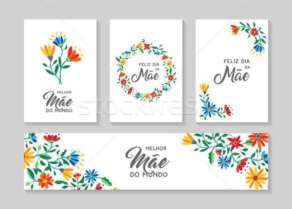 Happy mother day portuguese flower art card set Stock photo © cienpies