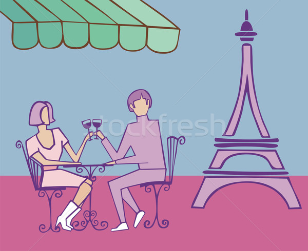 Couple in Paris drinking Stock photo © cienpies