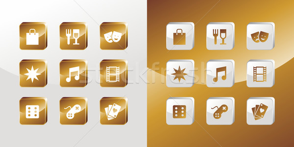 Stock photo: Entertainment gold icons set