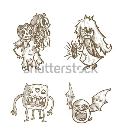 Halloween monsters isolated sketch style creatures set. Stock photo © cienpies