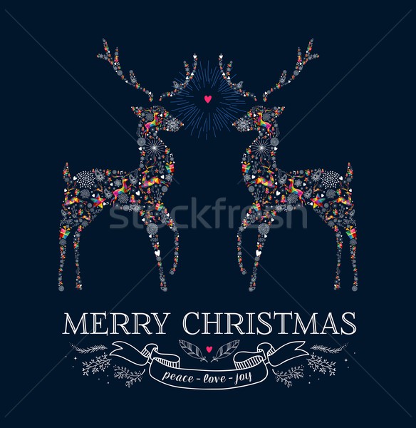 Christmas love reindeer vintage greeting card Stock photo © cienpies