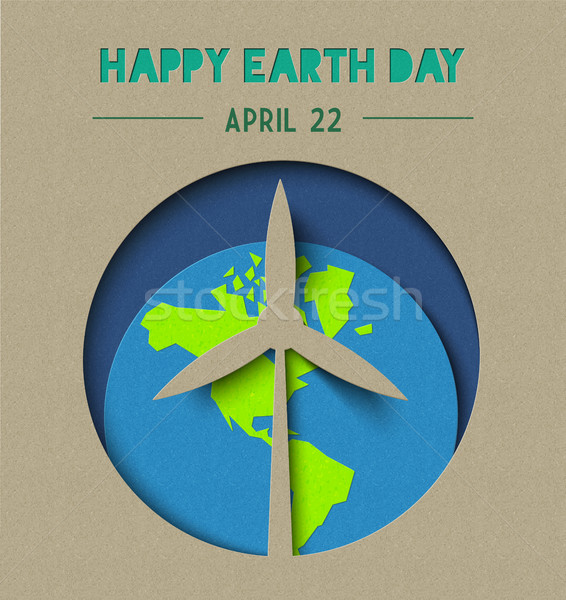 Happy Earth Day paper cut wind energy illustration Stock photo © cienpies