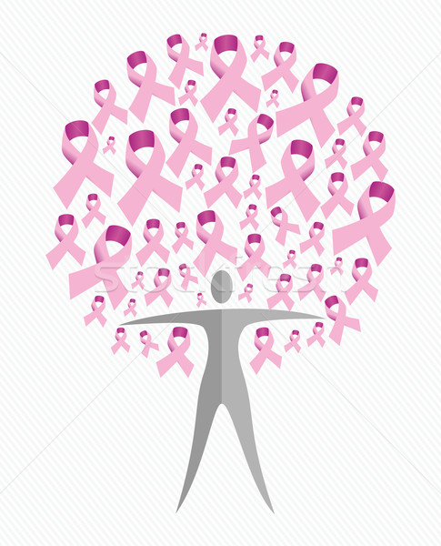 Stock photo: Breast cancer awareness ribbon woman tree shape vector file.