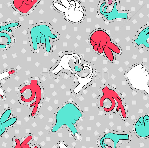 Stock photo: Stitch patch pattern of hand sign social gestures