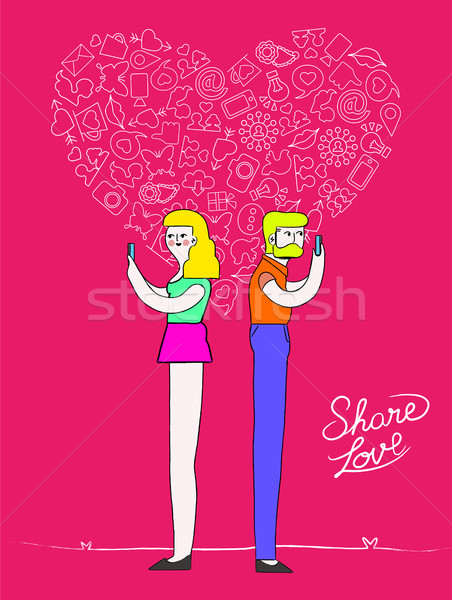 Social media love couple with internet icons Stock photo © cienpies
