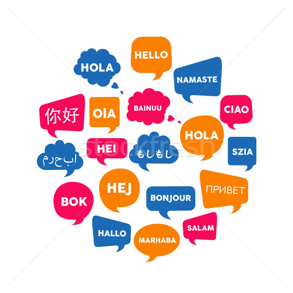 Internationalen Sprache Kommunikation Chat Blasen Wort Stock foto © cienpies